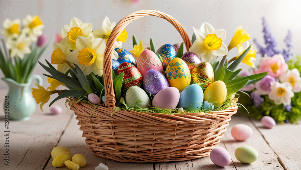 Easter Basket with Eggs and Flowers Easter Basket with Eggs and Flowers
