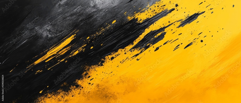 A dynamic abstract black and yellow background with brush strokes.