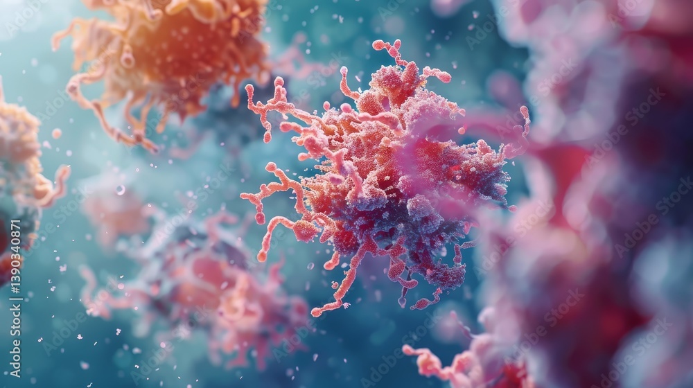 Immunotherapy Failure Visualization - 3D microscopic view of cancer cells, symbolizing treatment resistance, cellular mechanisms, immune response, disease progression, and therapeutic challenges Immunotherapy Failure Visualization - 3D microscopic view of cancer cells, symbolizing treatment resistance, cellular mechanisms, immune response, disease progression, and therapeutic challenges