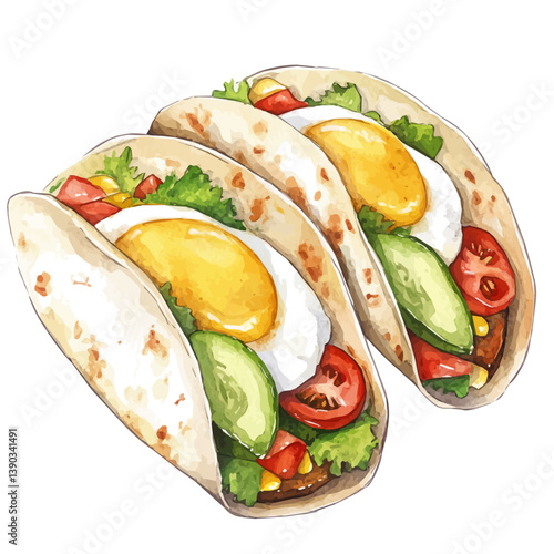 A watercolor painting of Breakfast Tacos, isolated on a white background. Breakfast Tacos vector


