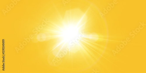 Warm sun on a yellow background. Leto.bliki solar rays.Оrange yellow background.