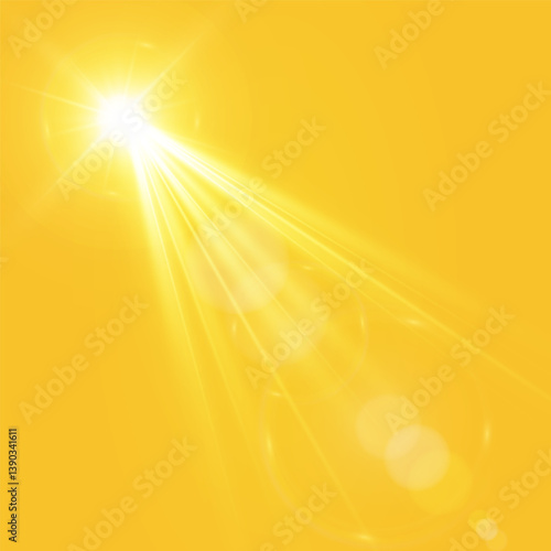 Warm sun on a yellow background. Leto.bliki solar rays.Оrange yellow background.