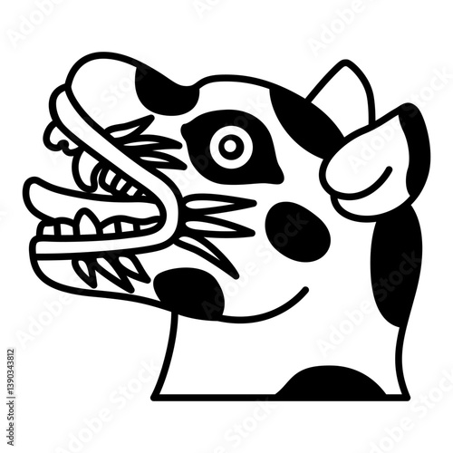 Head of a god. Itzcuintli. Ethnic animal design from Aztec codex. Native American art of Mexican Indians. Black and white silhouette.