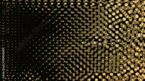 Pattern of small yellow and gold circles arranged in a gradient on a dark green background. The circles vary in size, creating rows and columns that form a seamless wave
