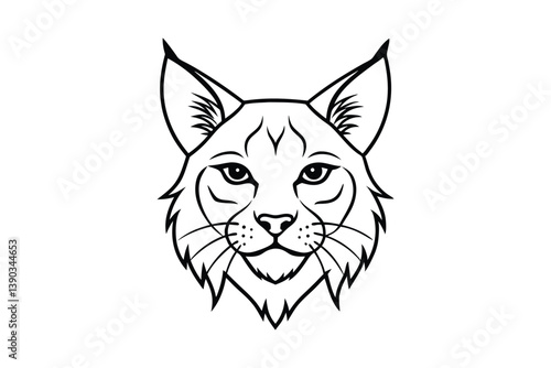 Line art drawing of a lynx head in front view.eps