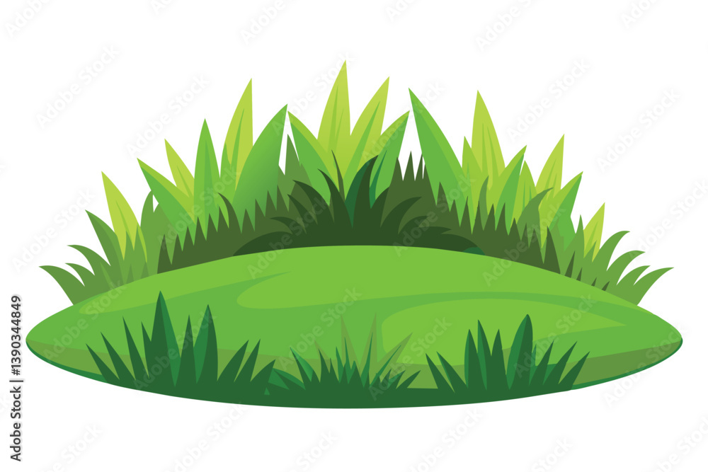 A digital illustration of a green grass patch with blades of grass forming a circular mound against a white background.