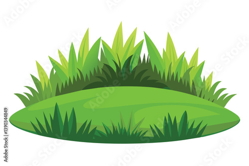 Obraz na płótnie A digital illustration of a green grass patch with blades of grass forming a circular mound against a white background. w salonie