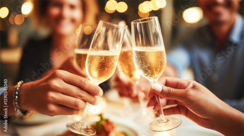 Wallpaper Mural Friends raising champagne glasses in a toast at a dinner party, celebrating a special occasion. Torontodigital.ca