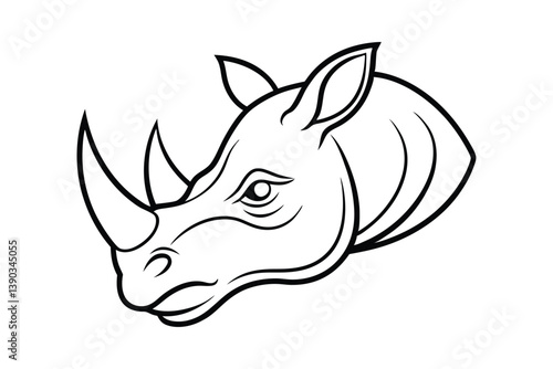 Line art drawing of a rhino head in side view.eps