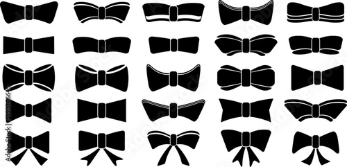 Ribbon bow icons collection. Set of black bow icons. Symbols for present and celebration. Vector illustration