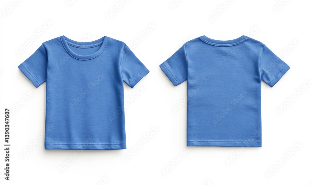 Blue toddler T-shirt front and back views on a white background.