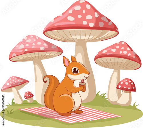 cartoon squirrel having picnic.