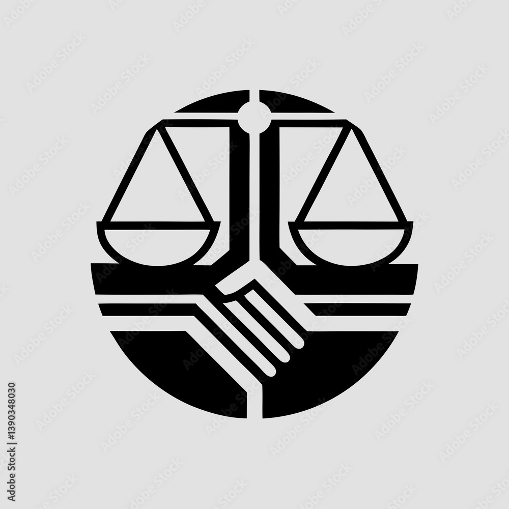 Illustration of scales of justice with handshake design Illustration of scales of justice with handshake design