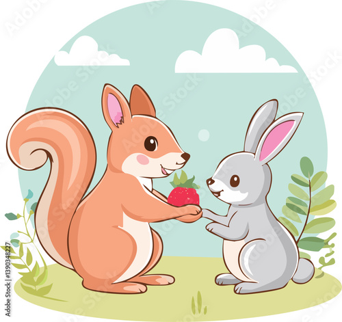 cartoon squirrel having picnic.