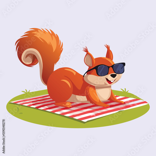 cartoon squirrel having picnic.