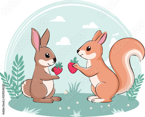 cartoon squirrel having picnic.