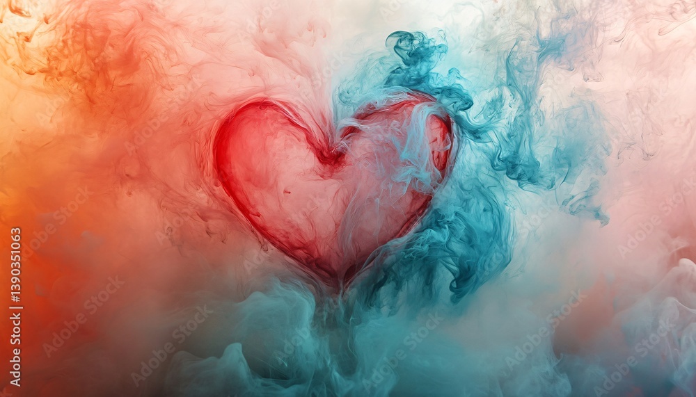 Fototapeta premium Abstract Heart Shape in Colorful Smoke Swirls Creating a Romantic and Dreamy Atmosphere in Artistic Style