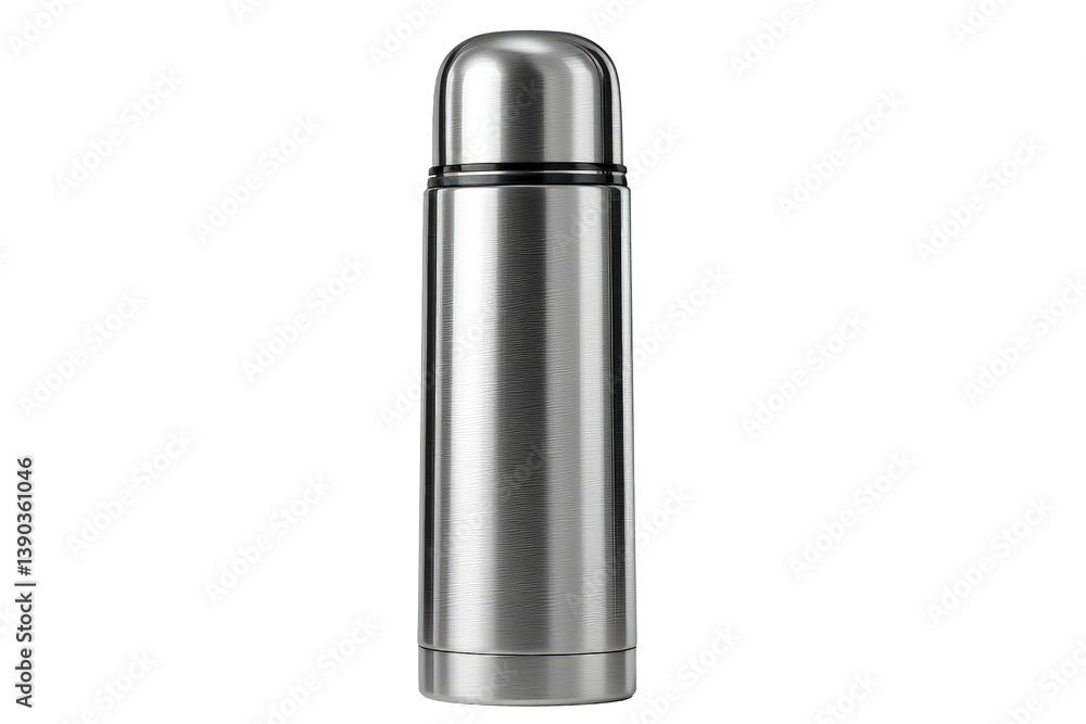Metal thermos on transparent background, ready for hot or cold drinks Metal thermos on transparent background, ready for hot or cold drinks