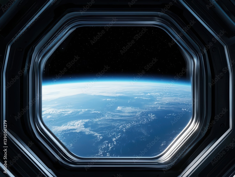 Spaceship s observation deck showing a breathtaking view of an Earthlike exoplanet Spaceship s observation deck showing a breathtaking view of an Earthlike exoplanet