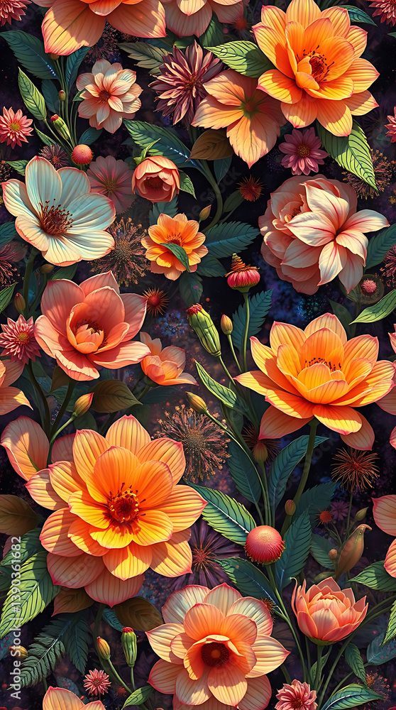 Beautiful seamless panoramic floral pattern in the summer, created by generative ai Beautiful seamless panoramic floral pattern in the summer, created by generative ai