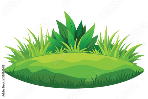 A cartoon illustration depicting a grassy mound with lush green foliage growing on top. The background is a simple white.