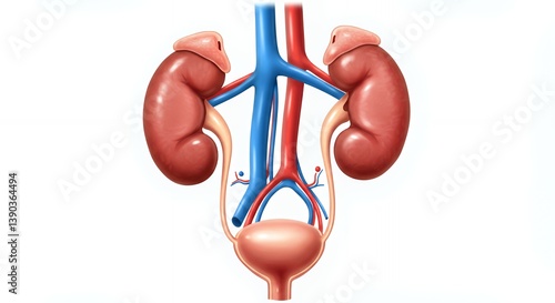 Human urinary system anatomy illustration featuring kidneys and bladder