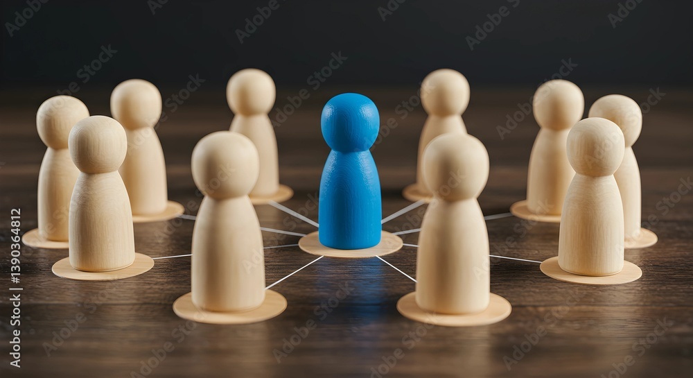 Wooden Figures Showing Leadership and Network Connections on Brown Surface Wooden Figures Showing Leadership and Network Connections on Brown Surface