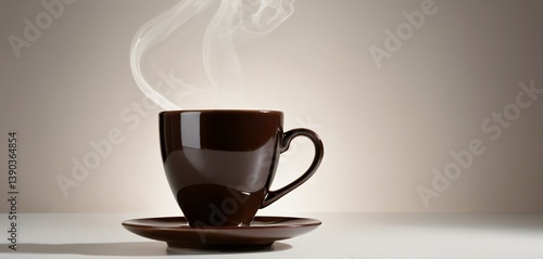 Obraz na płótnie A perfectly brewed cup of rich, dark coffee in a sleek, modern ceramic cup, cut out against a soft, neutral gradient background. The coffee's smooth surface reflects warm ambient lighting, w salonie