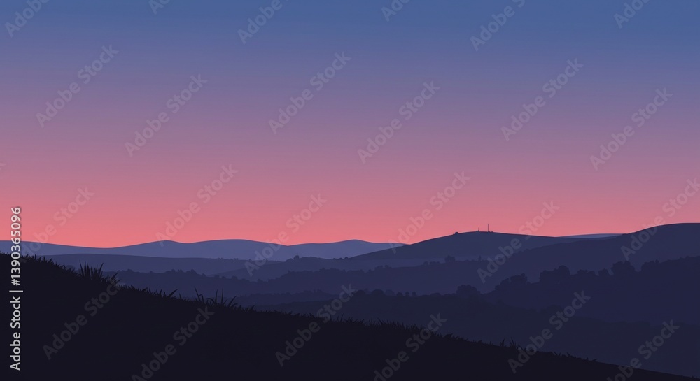 Fototapeta premium Beautiful mountain range under purple sky illustration