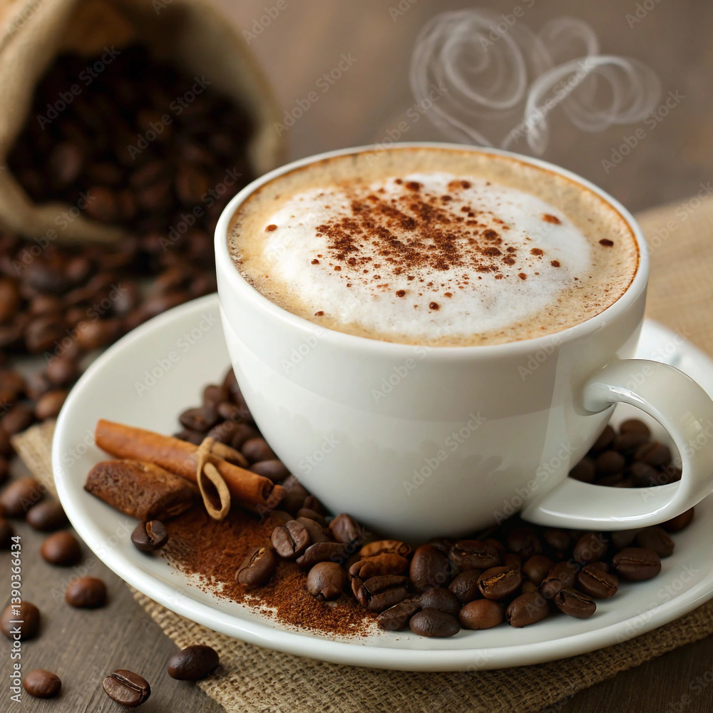 Cup of coffee with beans Cup of coffee with beans