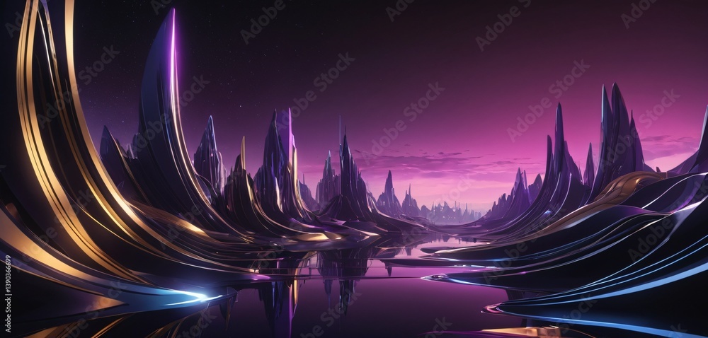 An abstract 3D digital landscape with flowing, curved lines and smooth surfaces that seem to blend seamlessly into each other.