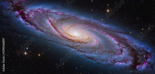 Obraz na płótnie An awe-inspiring photograph of the vastness of the universe, showcasing a swirling, vibrant galaxy at its center, surrounded by countless stars, nebulae, and distant galaxies. w salonie