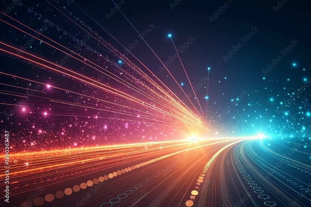 Obraz premium Abstract Digital Background with Glowing Particles and Light Streaks