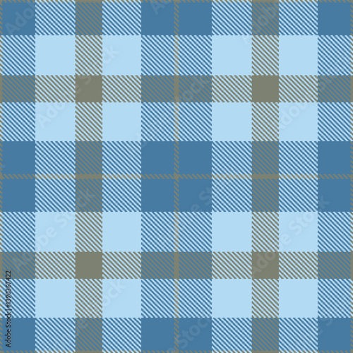Dusty medium grey Seamless Tartan with Muted dull blue accents Fabric Design