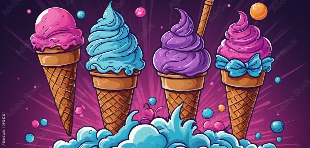 Ice Cream hand drawn doodle banner. Cartoon vector detailed flyer.