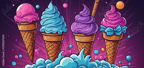 Obraz na płótnie Ice Cream hand drawn doodle banner. Cartoon vector detailed flyer. w salonie