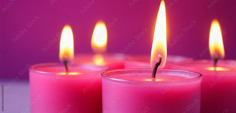 Pink Aroma Candles on Blurred Purple Background for Relaxation and Decoration