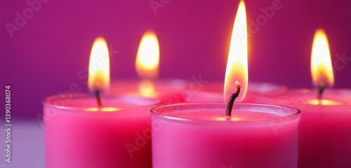 Obraz na płótnie Pink Aroma Candles on Blurred Purple Background for Relaxation and Decoration w salonie