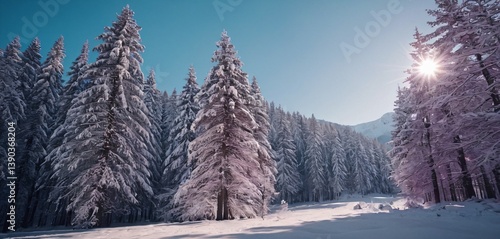 Obraz na płótnie Snow-covered trees in winter forest. Beautiful winter landscape. Alps, France w salonie