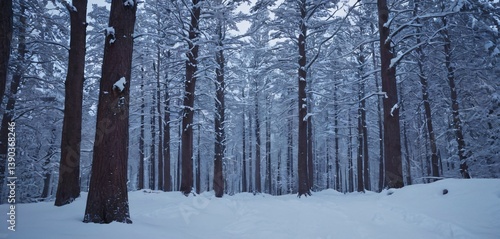 Snow-covered trees in winter forest. Beautiful winter landscape. Alps, France