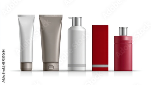 Cosmetic Product Mockups Featuring Tube Dispenser and Bottle Designs