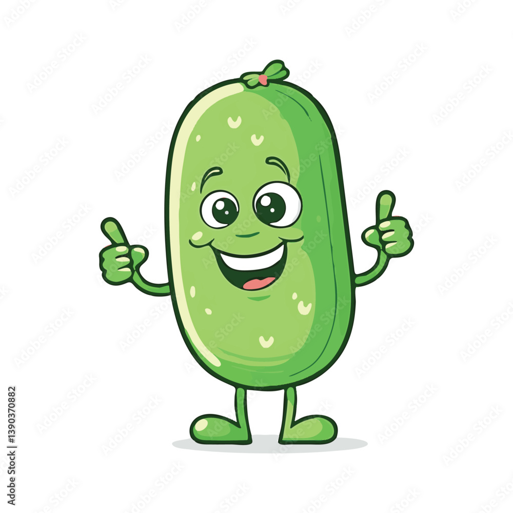 Happy cartoon cucumber character giving thumbs up with smiling face on white background Happy cartoon cucumber character giving thumbs up with smiling face on white background