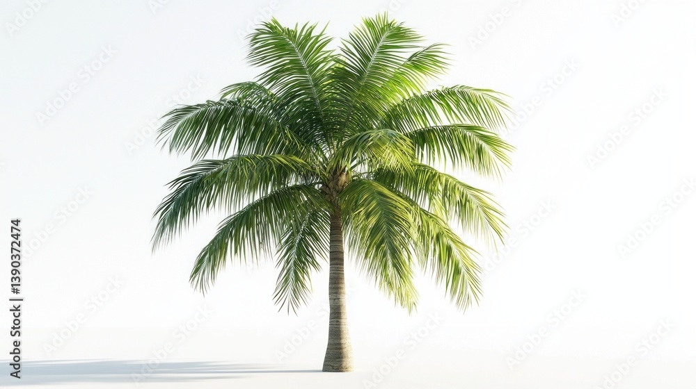 Obraz premium A palm tree is standing alone in a white background