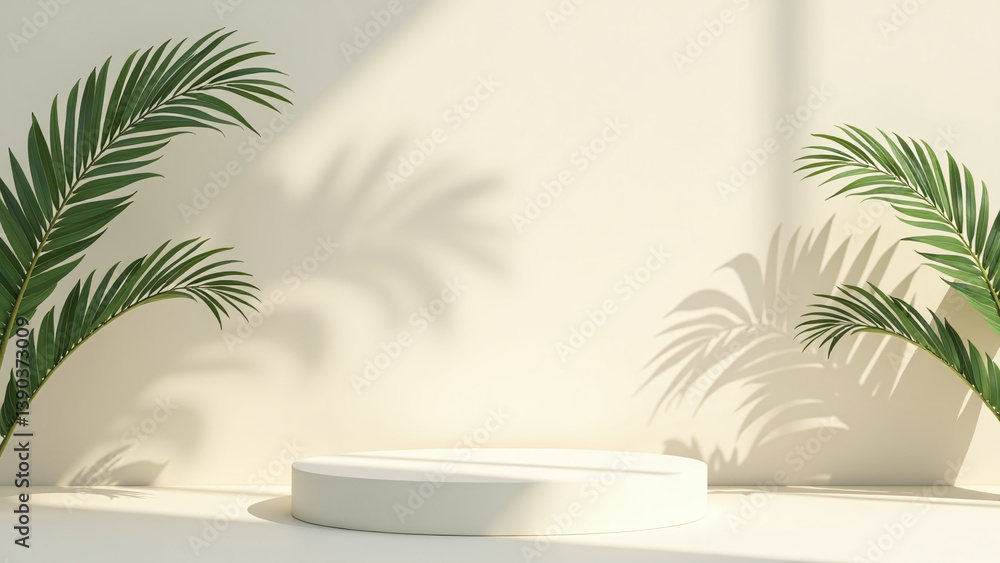 minimalist beauty palm leaf shadows light cream walls works well summer background product minimalist beauty palm leaf shadows light cream walls works well summer background product