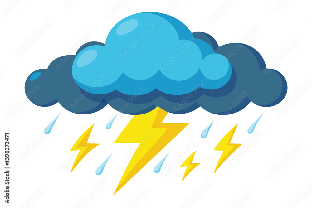 A cartoon illustration depicting a storm cloud with lightning bolts and raindrops falling from it. The cloud is blue and gray, with yellow lightning bolts and blue raindrops. A cartoon illustration depicting a storm cloud with lightning bolts and raindrops falling from it. The cloud is blue and gray, with yellow lightning bolts and blue raindrops.