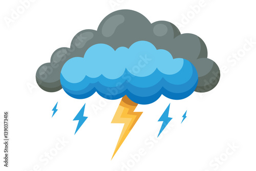A cartoon illustration of a dark grey cloud with a blue center, emitting lightning bolts.