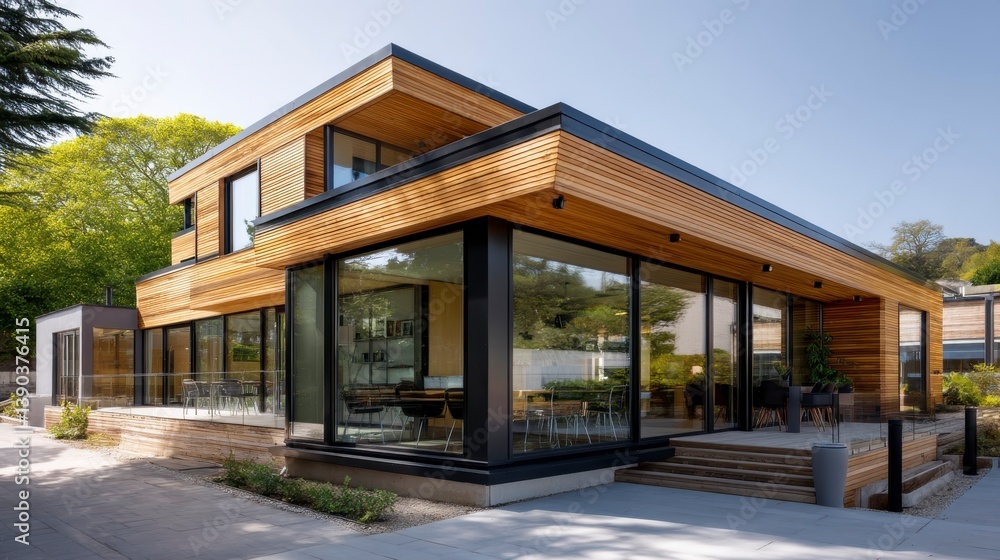 Modernist Home composition Featuring Timber Cladding and Large Windows Modernist Home composition Featuring Timber Cladding and Large Windows