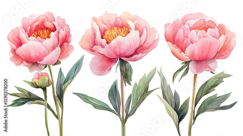 Obraz na płótnie Elegant Watercolor Pink Peonies Floral Design Botanical Illustration Romantic Flowers Nature Art Print Wedding Invitation Template Bud Soft w salonie