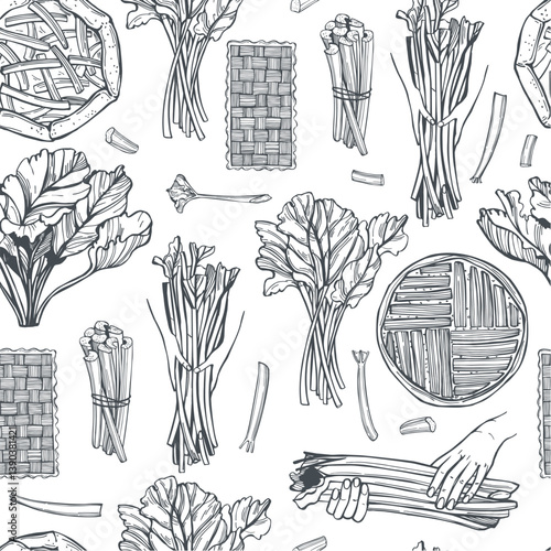Wallpaper Mural Hand-drawn rhubarb set. Vector seamless pattern.   Torontodigital.ca