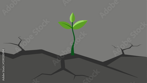 Growing Plant A small plant growing through cracks in concrete representing resilience and the strength of willpower in tough environments.